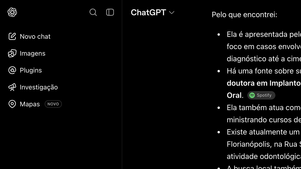 Resultado de uma busca no ChatGPT sobre a Dra. Carol Rafael