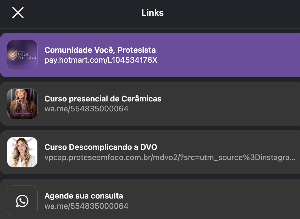 Captura da área de links do Instagram da Carol Rafael
