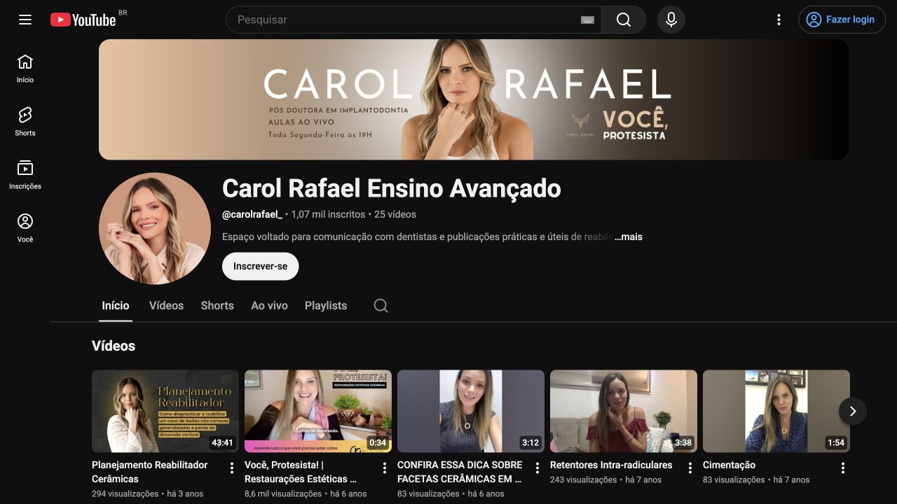 Captura pública do canal Carol Rafael Ensino Avançado no YouTube